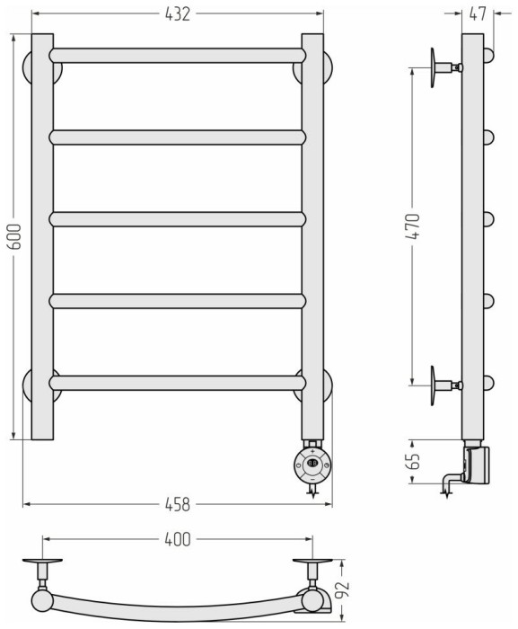 Стилье Электрический полотенцесушитель 1000x300, Формат 12, 31512-6040 цвет: матовый чёрный