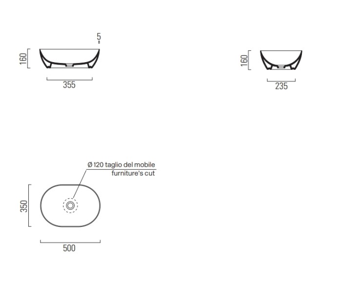 Раковина накладная 50х35х16 см, санфаянс, Pura GSI арт. 886011