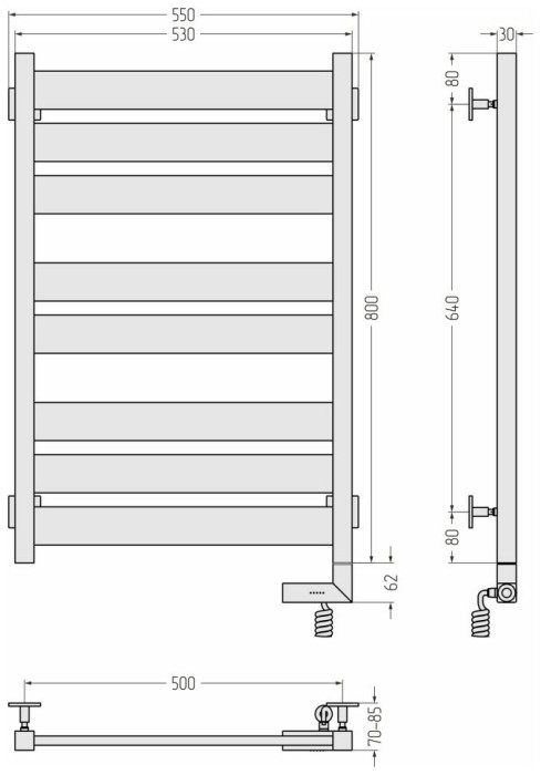 Сунержа Электрический полотенцесушитель 1000x300, Центурион 2.0, 30-5603-8050 цвет: матовый белый