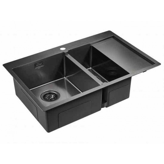 Мойка для кухни нержавеющая 780х510мм Paulmark UNION, вороненая сталь, левая - PM537851-GML