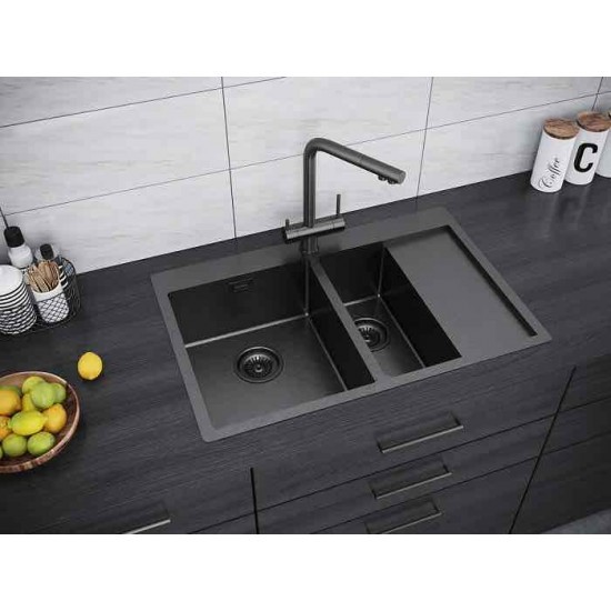Мойка для кухни нержавеющая 780х510мм Paulmark UNION, вороненая сталь, левая - PM537851-GML