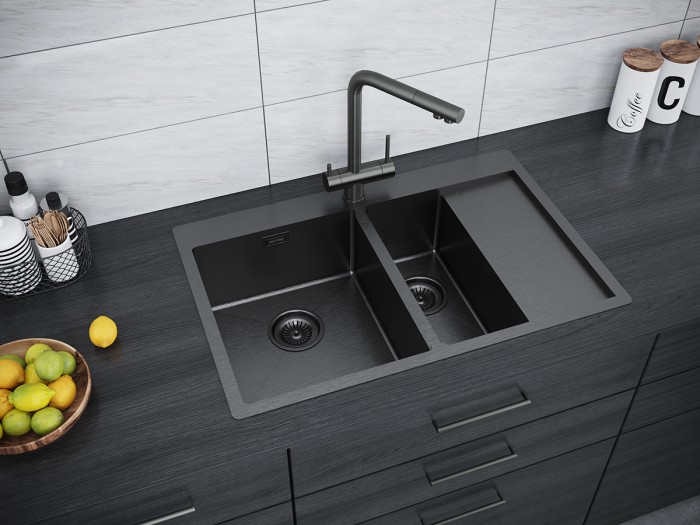 Мойка для кухни нержавеющая 780х510мм Paulmark UNION, вороненая сталь, левая - PM537851-GML
