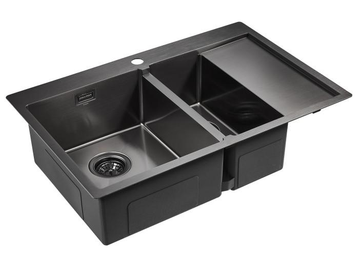 Мойка для кухни нержавеющая 780х510мм Paulmark UNION, вороненая сталь, левая - PM537851-GML