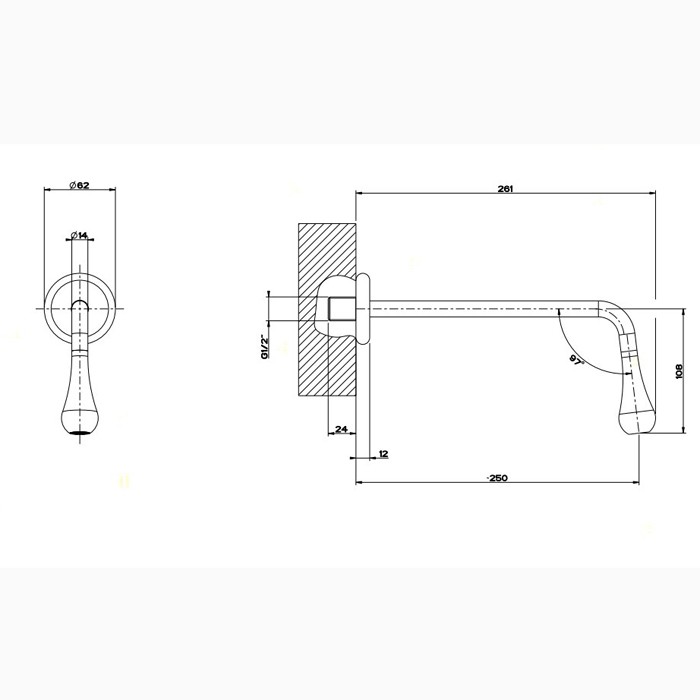 Настенный излив 250мм, для монтажа с удаленным управлением, Gessi Goccia, черный арт. 33719#299