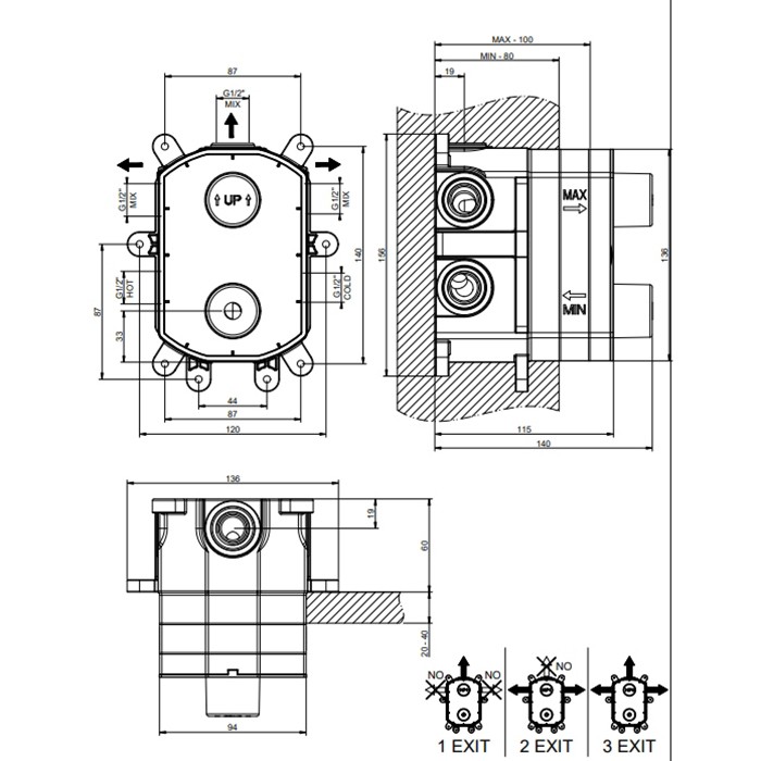 Встраиваемая часть для термостатического смесителя настенного для душа, Gessi Emporio Via manzoni, арт. 38269#031