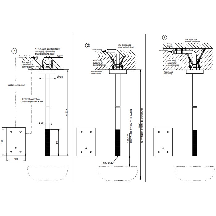 Смеситель для раковины, потолочный, электронный, Gessi 316, steel brushed арт. 54324#239