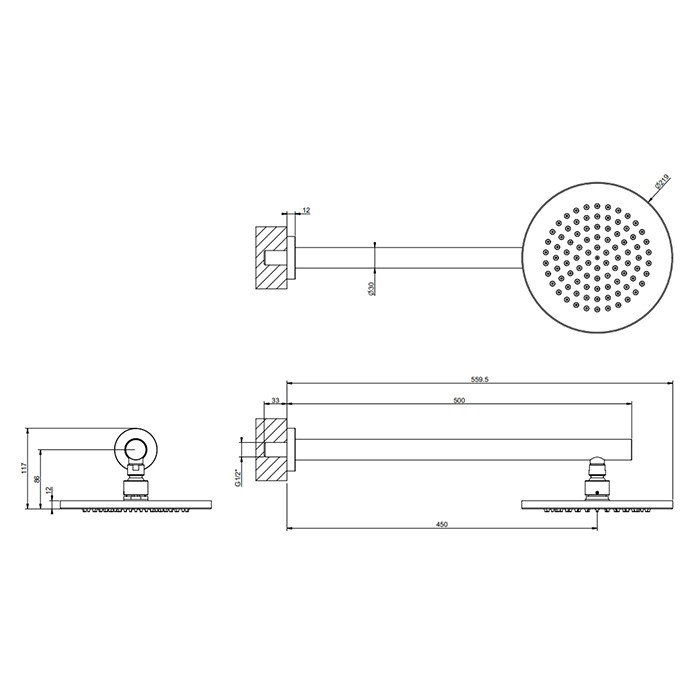 Душевая головка шарнирная для настенного крепления на 1/2", d21.9см, Gessi 316, steel brushed арт. 54149#239