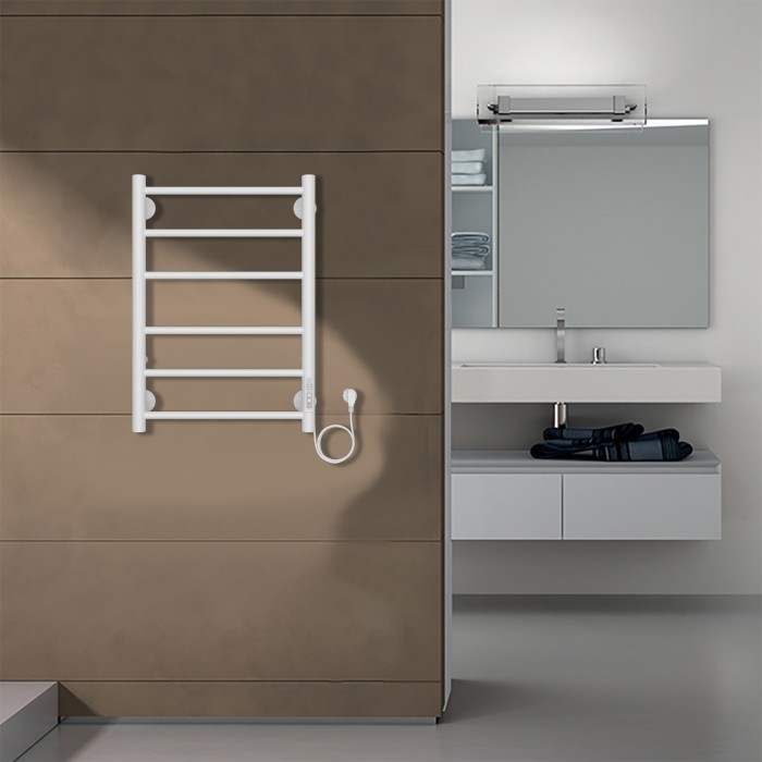 Полотенцесушитель электрический 400/600 6 секций, диммер справа, белый, Parma Azario - AZ10846W
