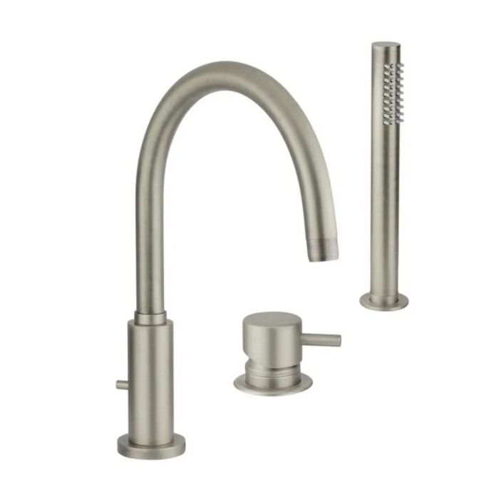 Однорычажный смеситель на 3 отверстия на борт ванны, излив с дивертером, Giulini Futuro, никель матовый арт. 6565BDNKO