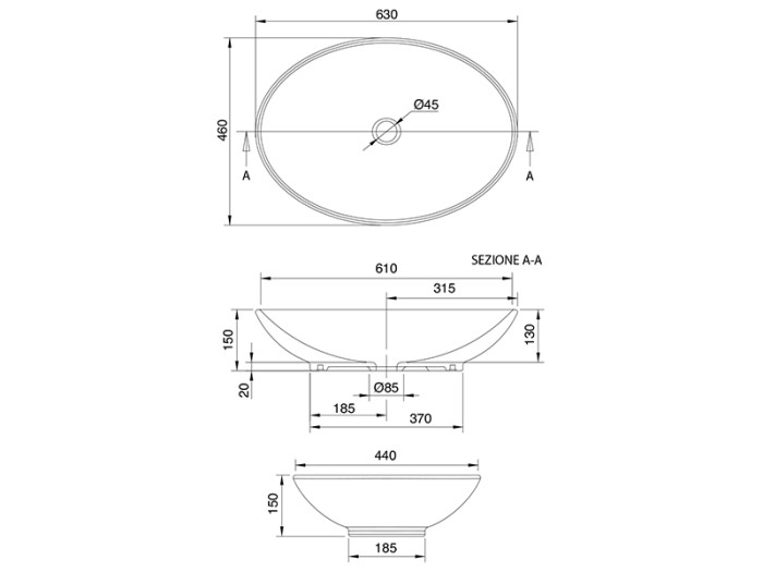 Раковина NECK накладная без перелива, без отверстий, цвет белый, Scarabeo Thin-line - 8045