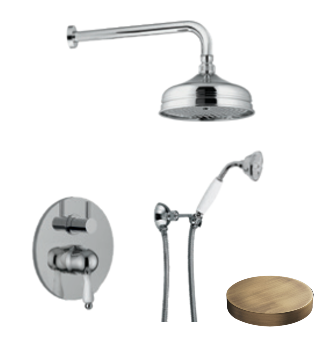 Система для душа скрытого монтажа с механическим смесителем, верхним душем 20 см и ручным душем, ручка - белая керамика, Giulini Pragamix, бронза арт. 7567CEEPBR