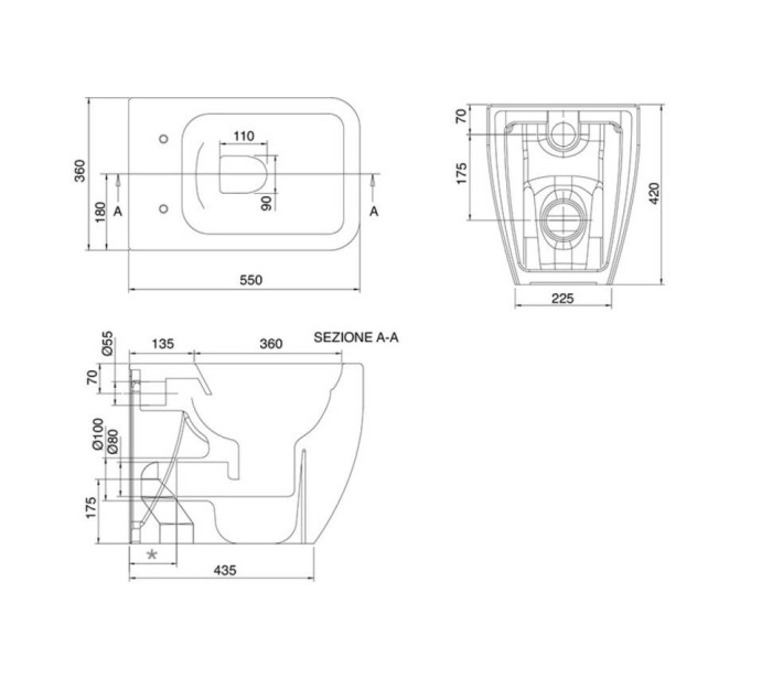 Унитаз напольный, безободковый, цвет белый с антибактериальным и грязеотталкивающим покрытием BIOKER, Scarabeo TEOREMA 2.0 - 5138/CL BK