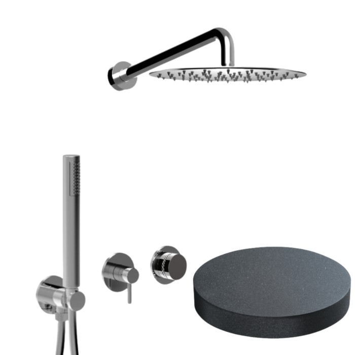 Встраиваемый душевой комплект на 2 режима, однорычажный, с поворотным переключателем, ручной душ, кронштейн, верхний душ d25 см, Giulini My ring deluxe, графит арт. MR0086DLEPGF