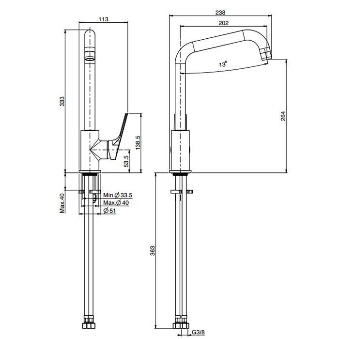 Fima Carlo Frattini Смеситель для кухни, на 1 отв., Kitchen, F3767/1RCR.ES цвет: хром