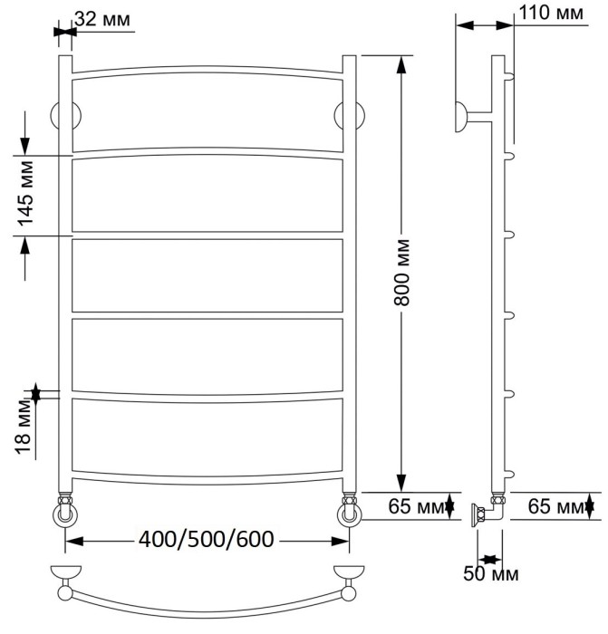Полотенцесушитель водяной латунный  Милан 1 (бронза) Secado арт. 4603777459291