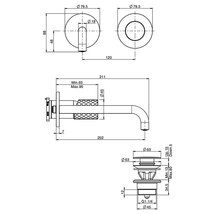 Fima Carlo Frattini Смеситель для раковины, встраиваемый, излив: 20.2см., Spillo Tech, F3051TWLX9XNS цвет: черный