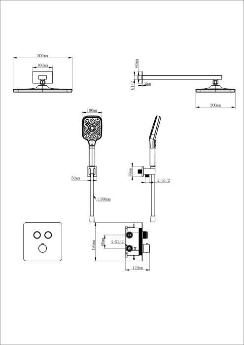 Душевая система с термостатом встраиваемая, Wonzon & Woghand, WW-B4003-MW цвет: белый