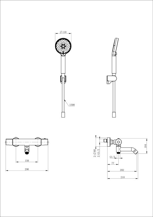Смеситель для ванны с душем и термостатом, Wonzon & Woghand, WW-B3029-A1-MB цвет: черный
