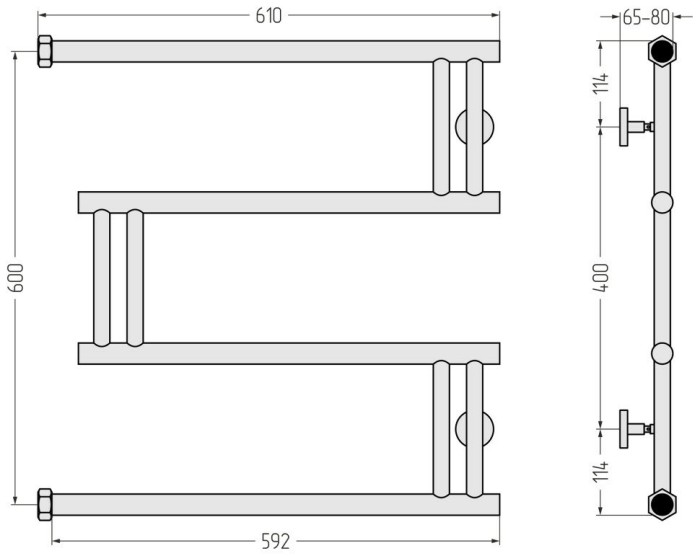 Сунержа Водяной полотенцесушитель 600x600, High-Tech, 31-0050-6060 цвет: матовый чёрный
