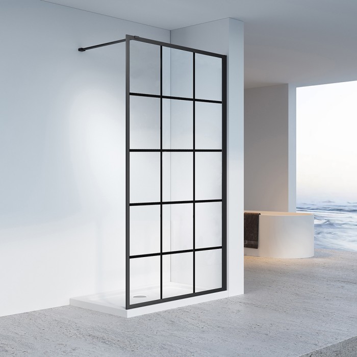 Душевая перегородка 900x2000, Veconi Korato, черный, стекло прозрачное арт. KR80-90-01-C8