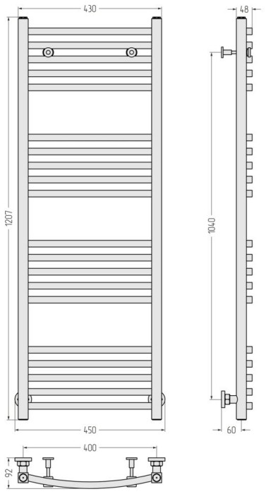 Сунержа Водяной полотенцесушитель 1200x400, Аркус, 12-0251-1240 цвет: белый