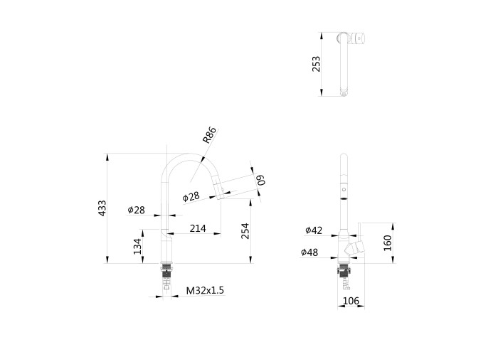Смеситель для кухни с выдвижным изливом, Wonzon & Woghand, WW-A21252-MW цвет: белый