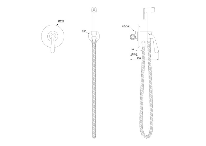Смеситель с гигиеническим душем встраиваемый, Wonzon & Woghand Steam, WW-88849008-BGM цвет: графит