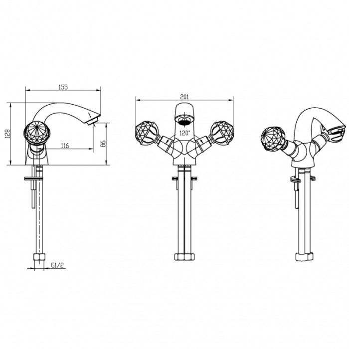 Смеситель для раковины, золото, Imperiale Boheme 331