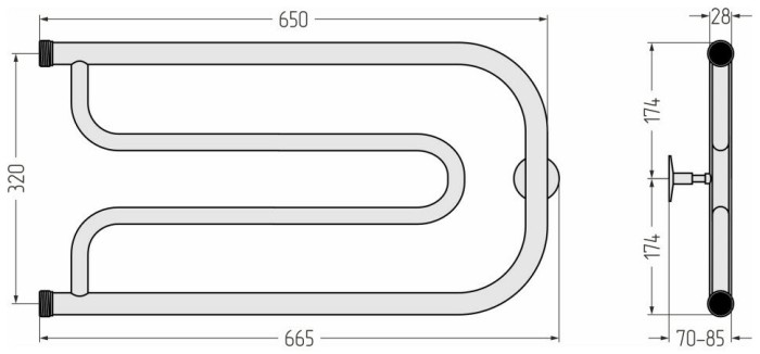 Стилье Водяной полотенцесушитель 320x650, Дуэт, 00010-3265 цвет: без покрытия