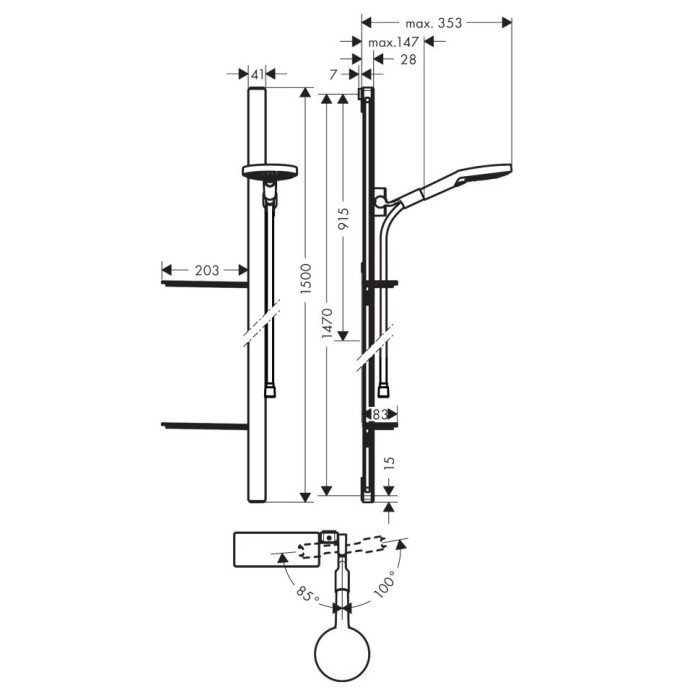 Душевой гарнитур со штангой 150 и мыльницей Raindance Select S Hansgrohe, хром арт. 27646000