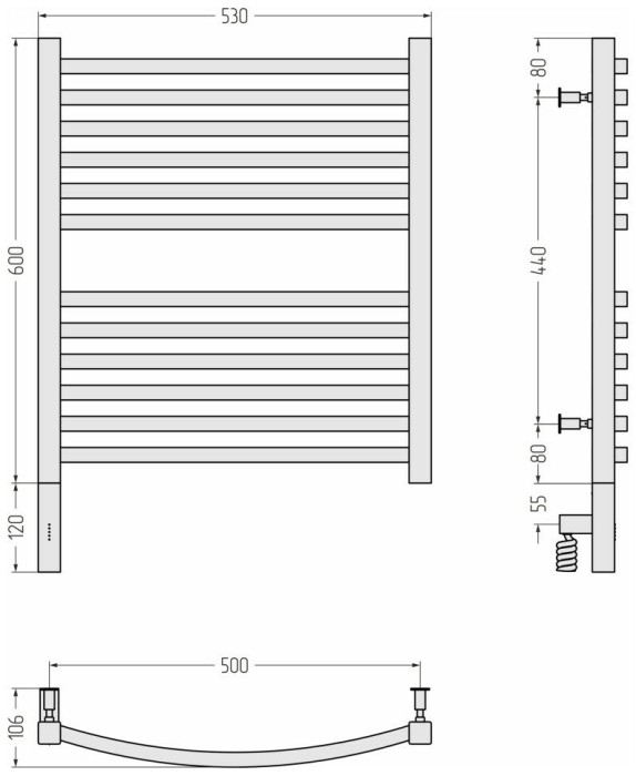Сунержа Электрический полотенцесушитель 600x400, Аркус 3.0, 00-5704-6050 цвет: без покрытия