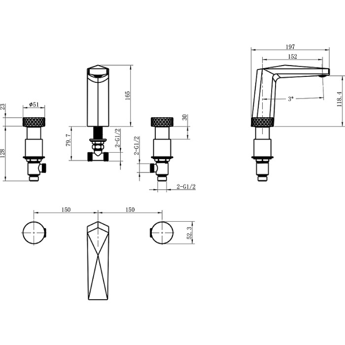 Смеситель для раковины, Black, Venturo Boheme 150-B-DIAMOND