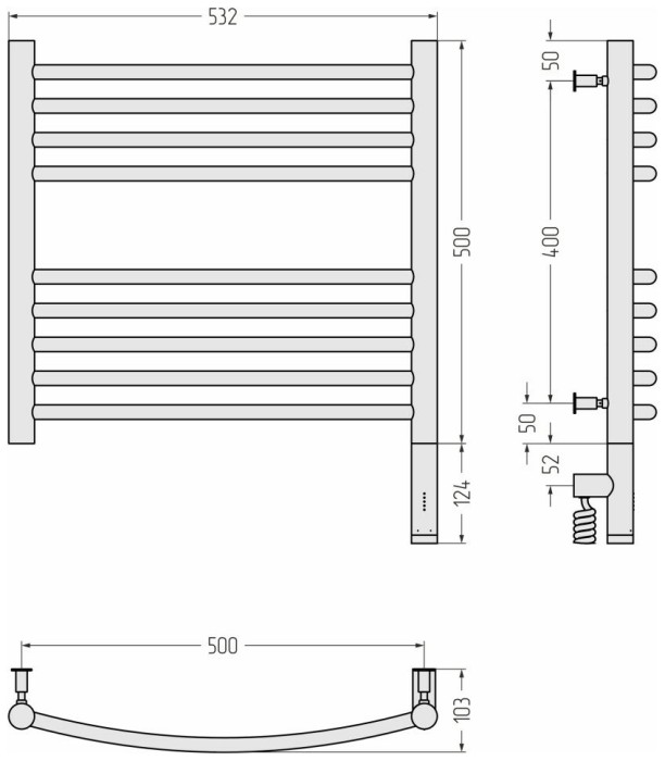 Сунержа Электрический полотенцесушитель 500x500, Богема 3.0, 31-5803-5050 цвет: матовый чёрный