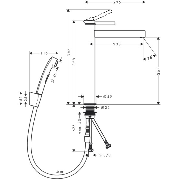 Смеситель для раковины со сливным гарнитуром и гигиеническим душем, Hansgrohe Finoris, хром арт. 76220000