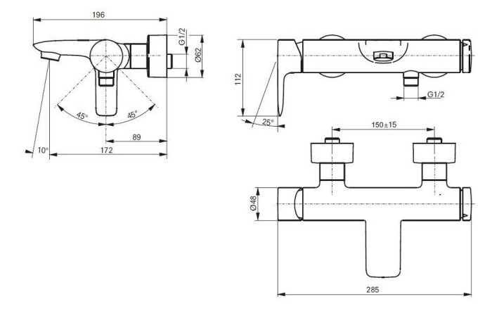 Смеситель для ванны, настенный, MH TOTO, VM10052C цвет: хром