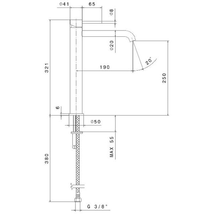 Смеситель для раковины, высокий, без донного клапана, Eterna Kerama Marazzi, нержавеющая сталь - 69615XKM.50.050