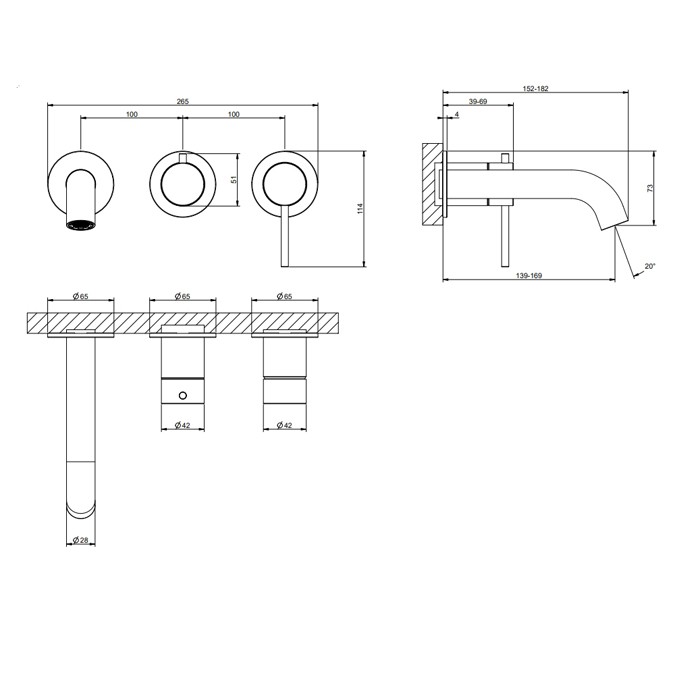 Смеситель для ванны, встраиваемый, Gessi 316, steel brushed арт. 54140#239