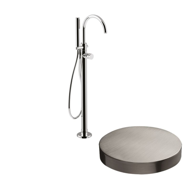 Напольный смеситель для ванны отдельностоящий, излив, ручной душ, Giulini My ring, никель матовый арт. MR0092EPNKO