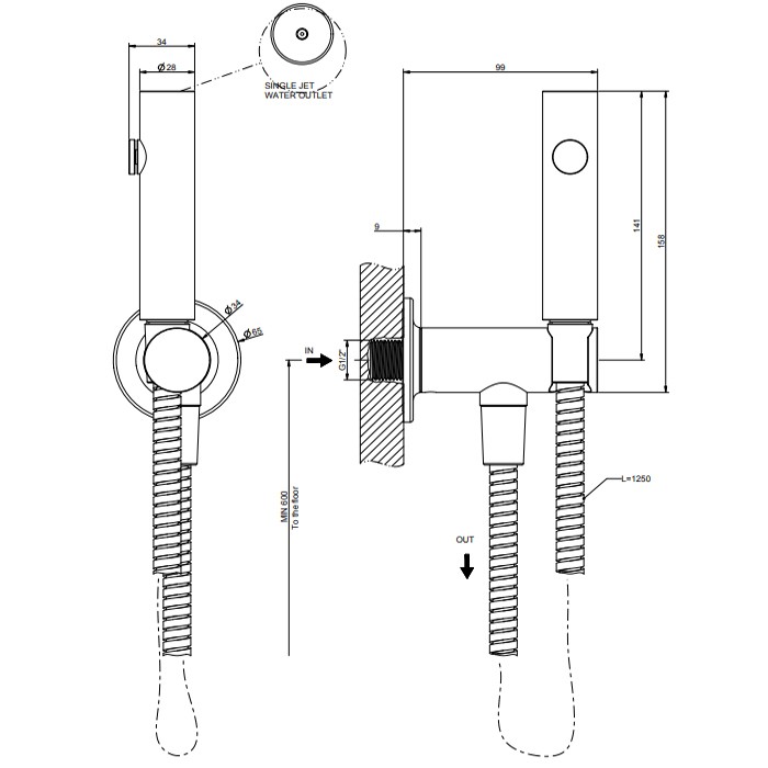 Гидроершик настенный на 1/2", Gessi Inciso, хром арт. 58151#031