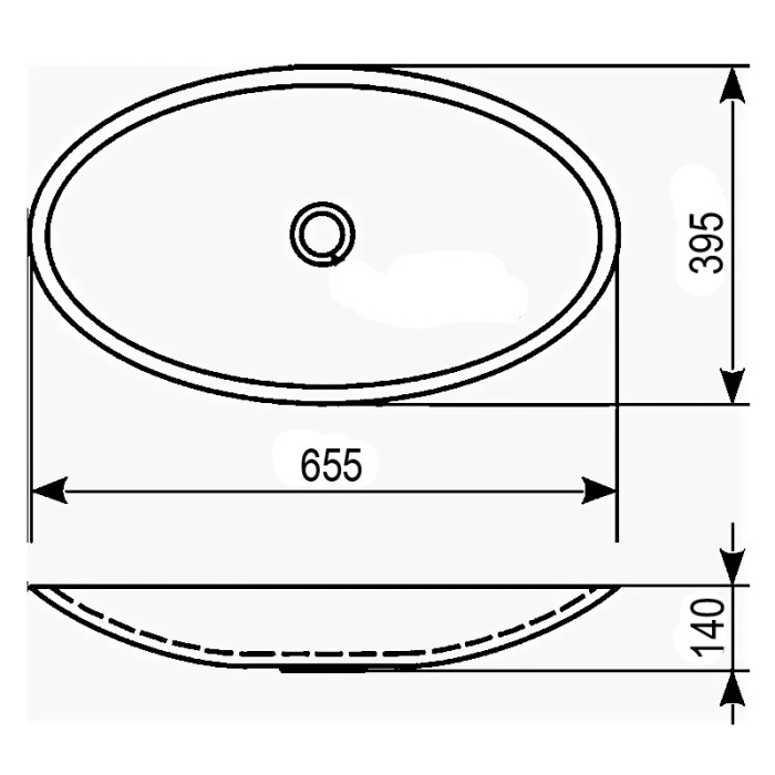 Раковина накладная 655х395х140 овальная, белая, Azario - AZ- 40148