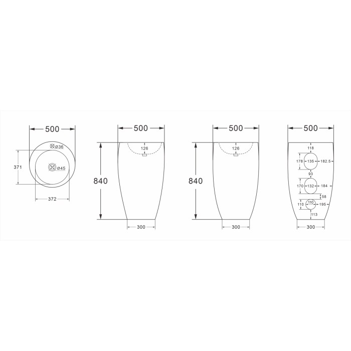 Раковина напольная COMELLA 500х500х830 отдельностоящая круглая, белая, Azario COMELLA - AZ-311