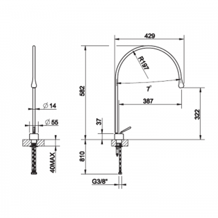 Смеситель для раковины на 1 отверстие, излив 387мм R=197, Gessi Goccia, черный арт. 33603#299
