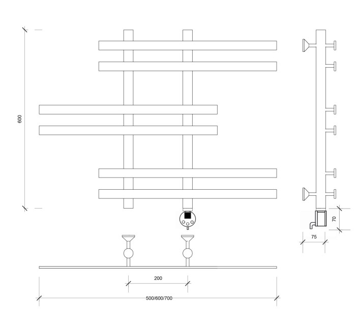Полотенцесушитель электрический 60x20x50 Понтида 6 Secado арт. 4673739240670