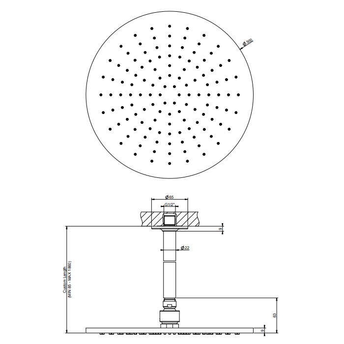 Верхний душ d30 см, потолочный, Gessi Inciso, хром арт. 58250#031