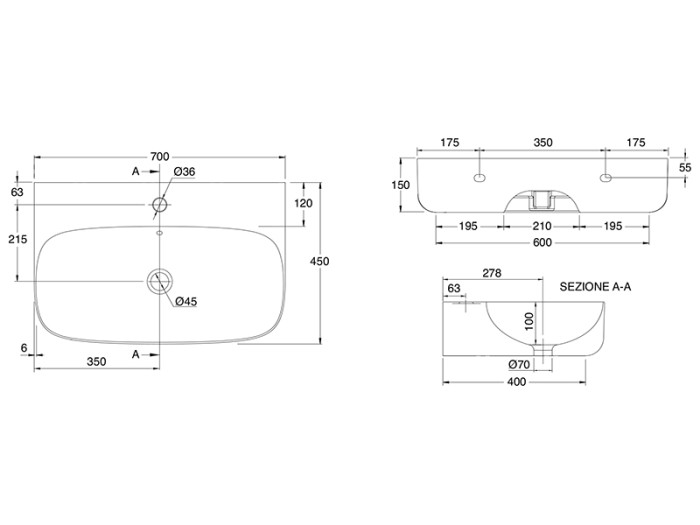 Раковина подвесная или накладная с переливом с одним отверстием, цвет белый, Scarabeo Moon - 5508