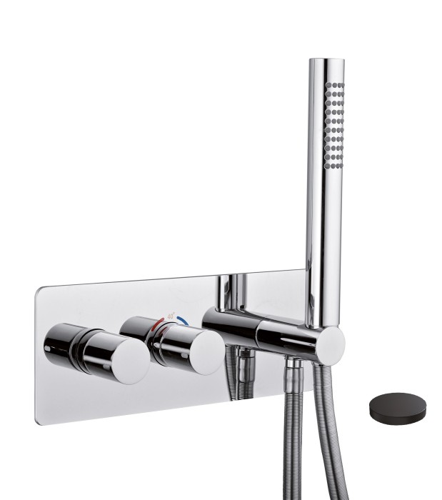 Встраиваемый термостатический смеситель, интегрированный душевой комплект + дополнительный выход воды, встраиваемый бокс, Giulini Termostatici, Черный матовый арт. 8278NO