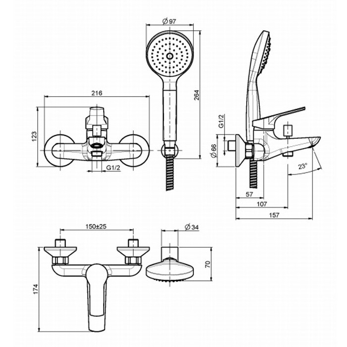Fima Carlo Frattini Смеситель внешнего монтажа на ванну с душевым комплектом, Serie 4, F3764CR цвет: хром