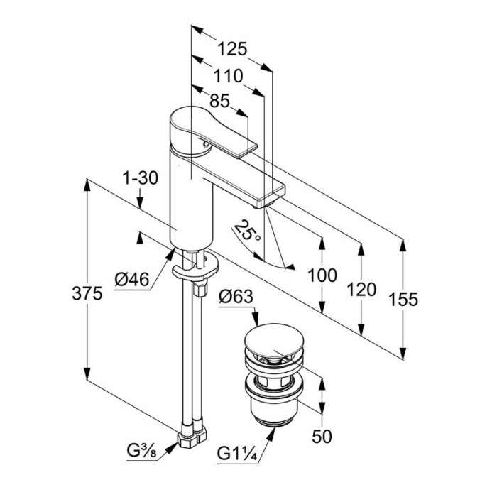 Однорычажный смеситель для раковины 100, донный клапан push-open, zenta sl Kludi, хром - 482980565