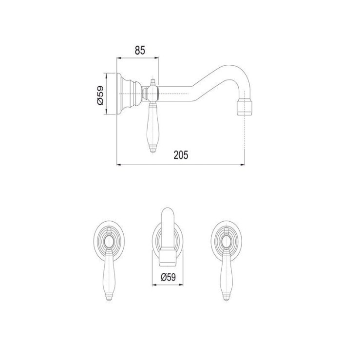 Fima Carlo Frattini Смеситель настенный на 3 отверстия, Herend, F5401L/5CR цвет: хром