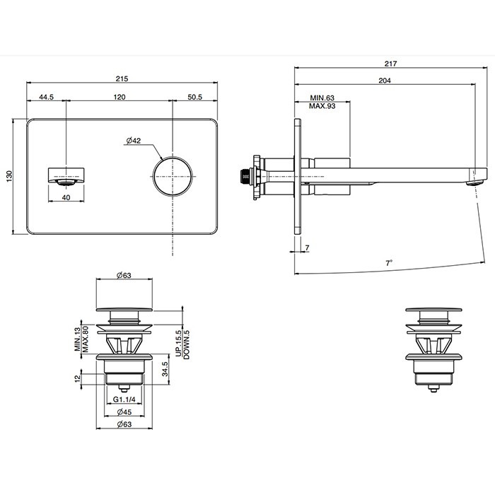 Fima Carlo Frattini Cмеситель для раковины, встраиваемый, излив: 20.3см., Nomos Go, F4201WLX5CR цвет: хром